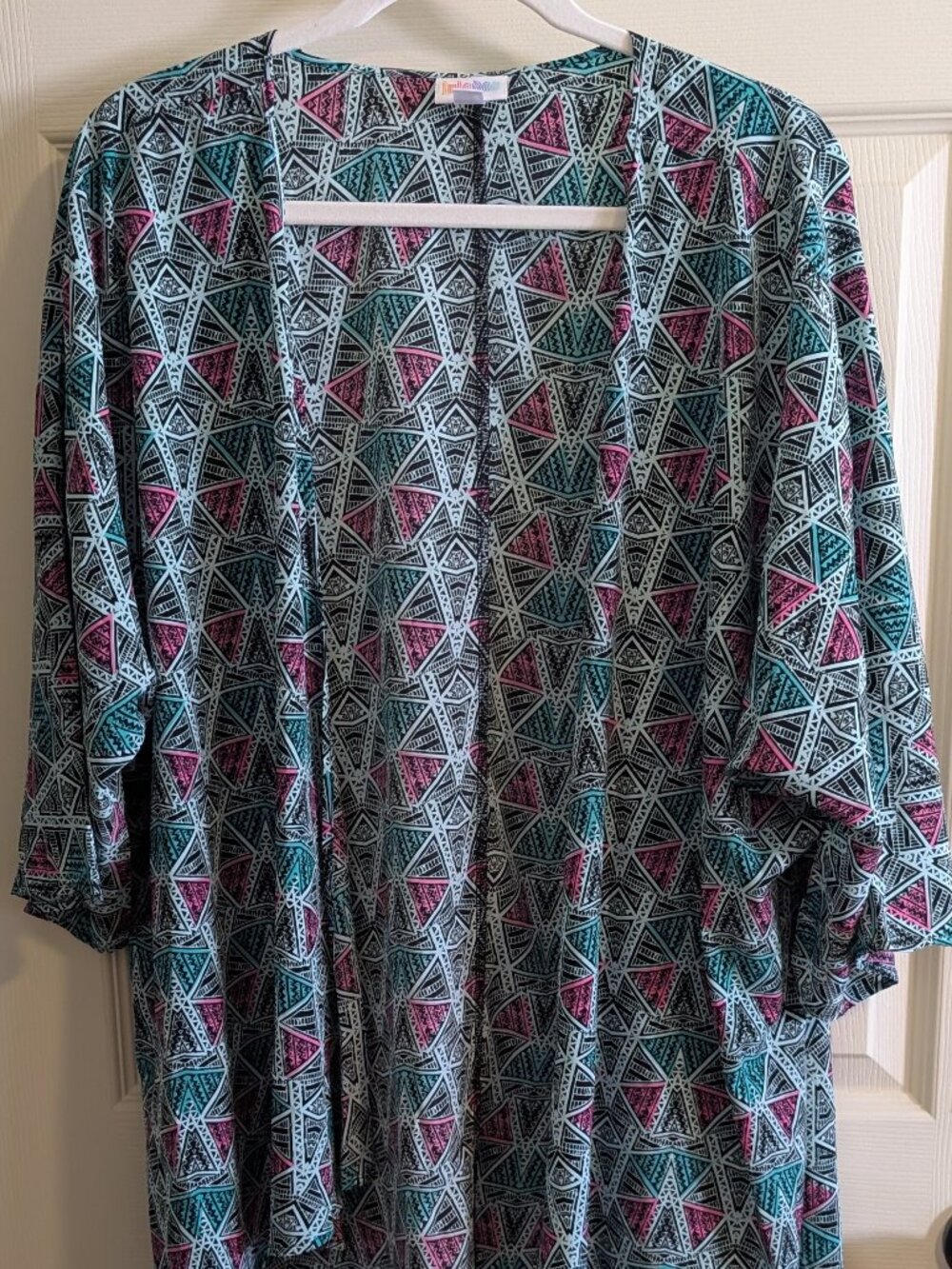 Lularoe Womens Size L Short Sleeve Green Purple Kimono